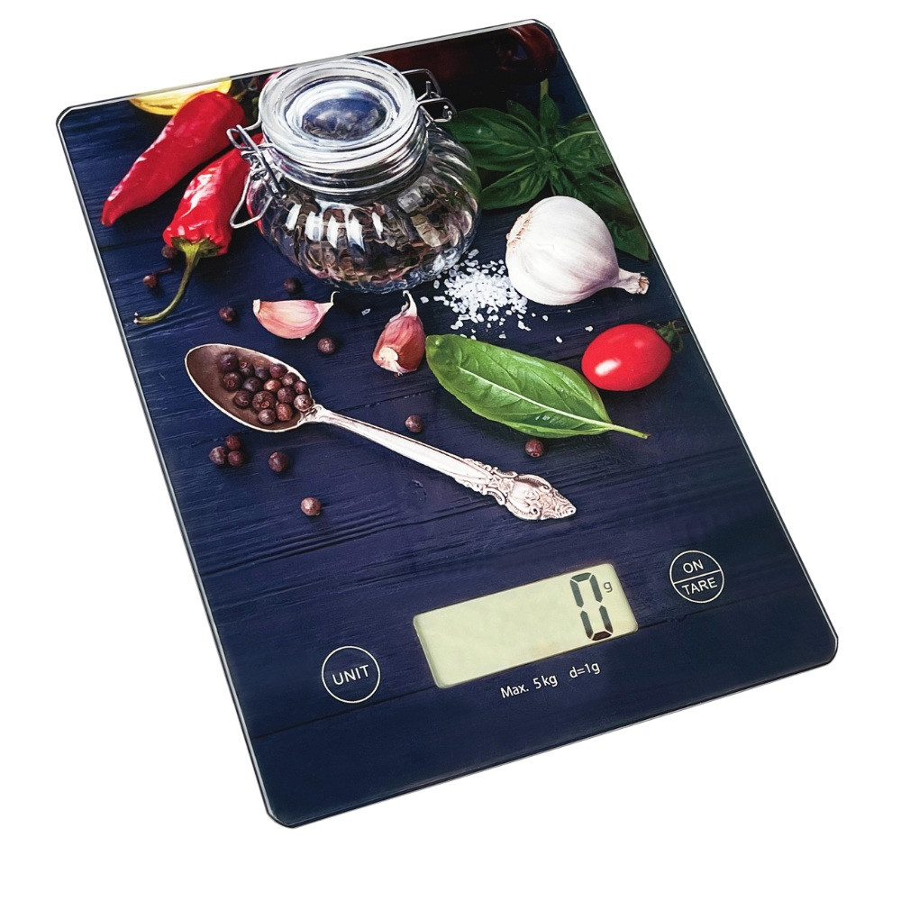 Кухненска везна Oliver Voltz OV51651KD Peppers, 5 кг, ТАРА, Стъклена, Чушки, Черен