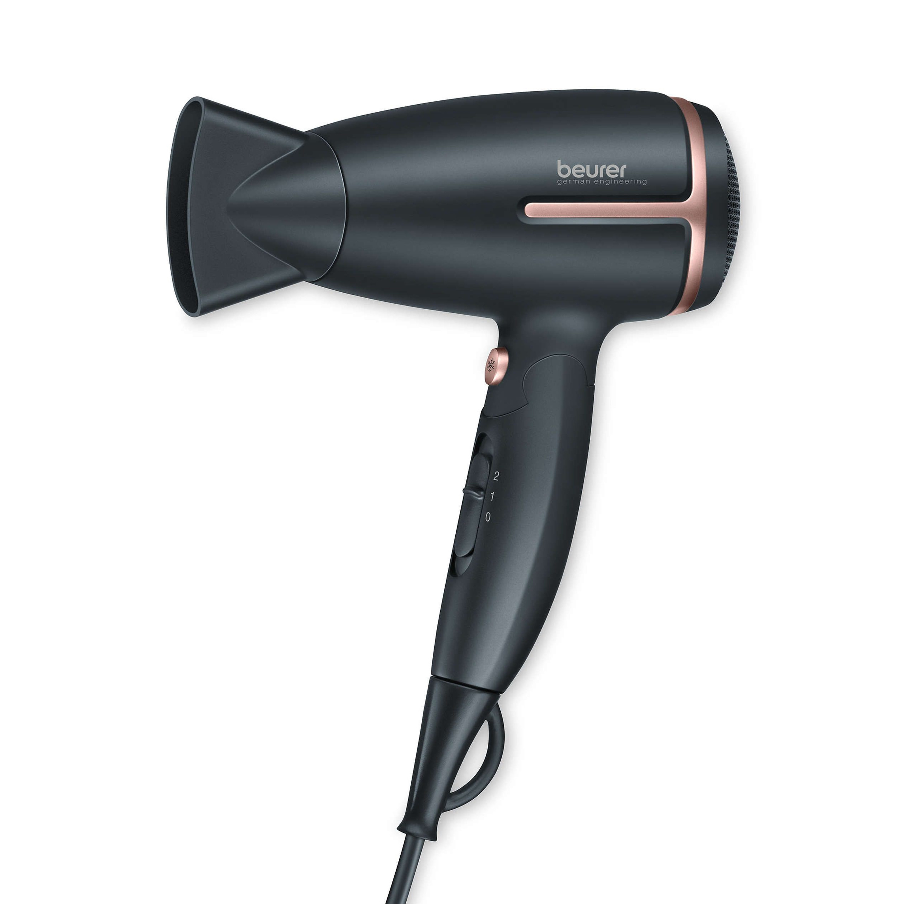 Сешоар Beurer HC 25, 1600 W, Сгъваема дръжка, Йонизация, 2 температурни настройки, Студен въздух, Черен/Бронз