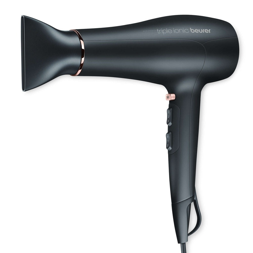 Сешоар Beurer HC 50, 2200 W, Тройно йонизиране, 3 температурни настройки, 2 скорости, Студен въздух, Аксесоари, Черен