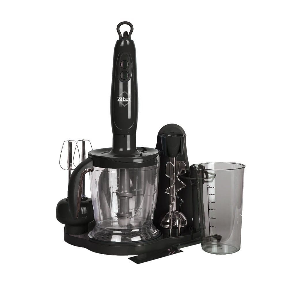 Set mixer vertical, blender si tocator 3 in 1 Zilan ZLN5343, 700W, 2 viteze, Cupa, Negru/Inox