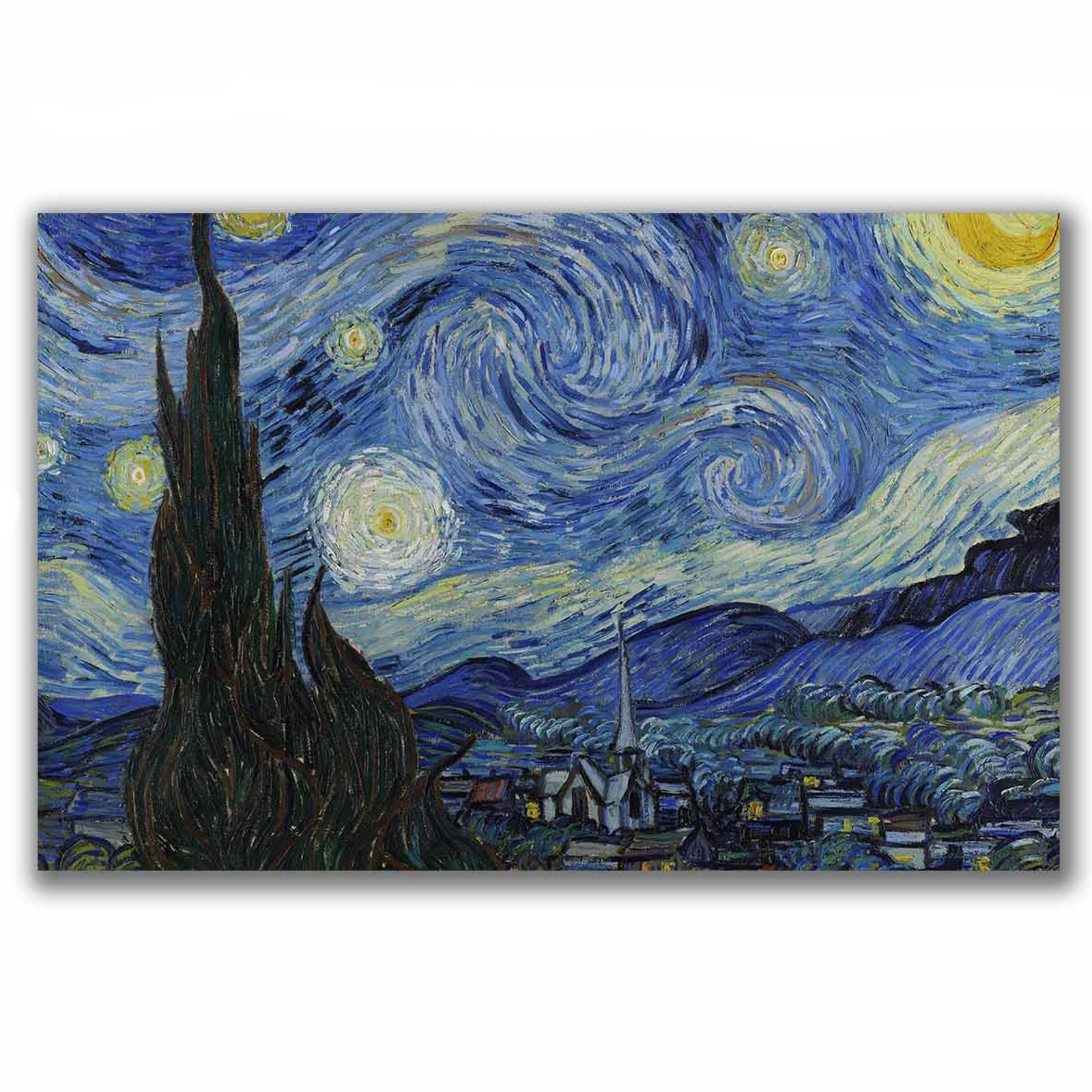 Pictura decorativa Wallxpert 978VNC1174, Noapte instelata de Vincent Van Gogh, 45x70 cm, Albastru