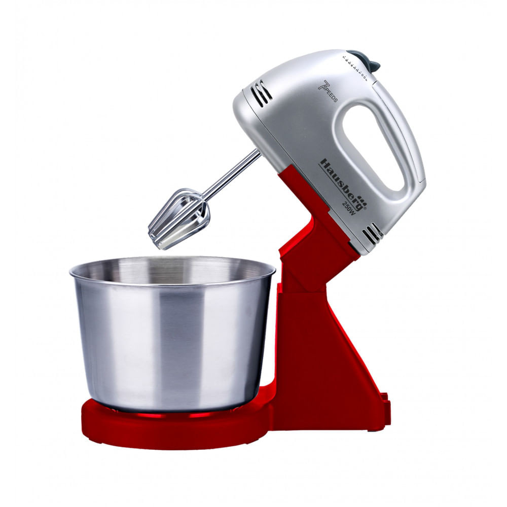 Mixer Cu Bol Hausberg HB-3551RS, 7 vitaze, putere 250W, Bol din Inox de 2L, Rosu