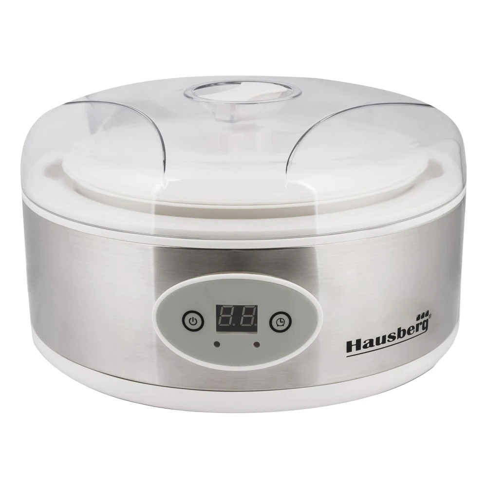 Aparat iaurt Hausberg HB-2191, 50W, 200ml, Sticla, LED display, Timer 1-12h, Alb/Argintiu