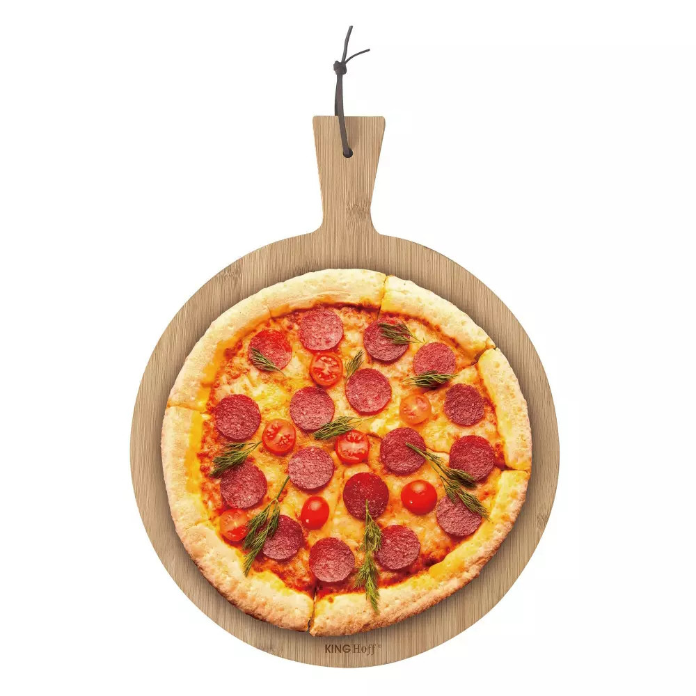 Placa de taiat pizza Kinghoff  KH 1674, 35 cm, Maner confortabil, Bambus