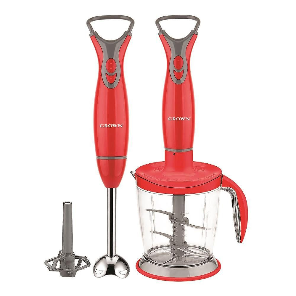 Blender cu tocator 2 in 1 Crown GR-2530, 400 W, 2 viteze, Tocator 1.7 L, Suport metalic, Rosu