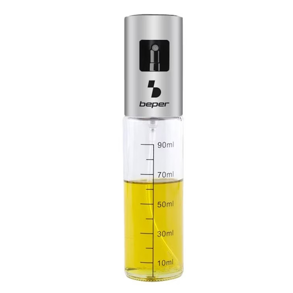 Flacon spray pentru ulei sau otet Beper C102SPE001, Sticla, 90 ml, 18.5х4 cm, Transparent/Inox