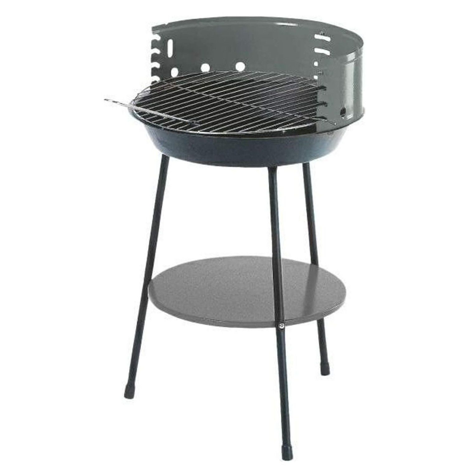 Барбекю на дървени въглища с долен рафт MasterGrill MG915, 35 см диаметър, Метал, Черен/сив