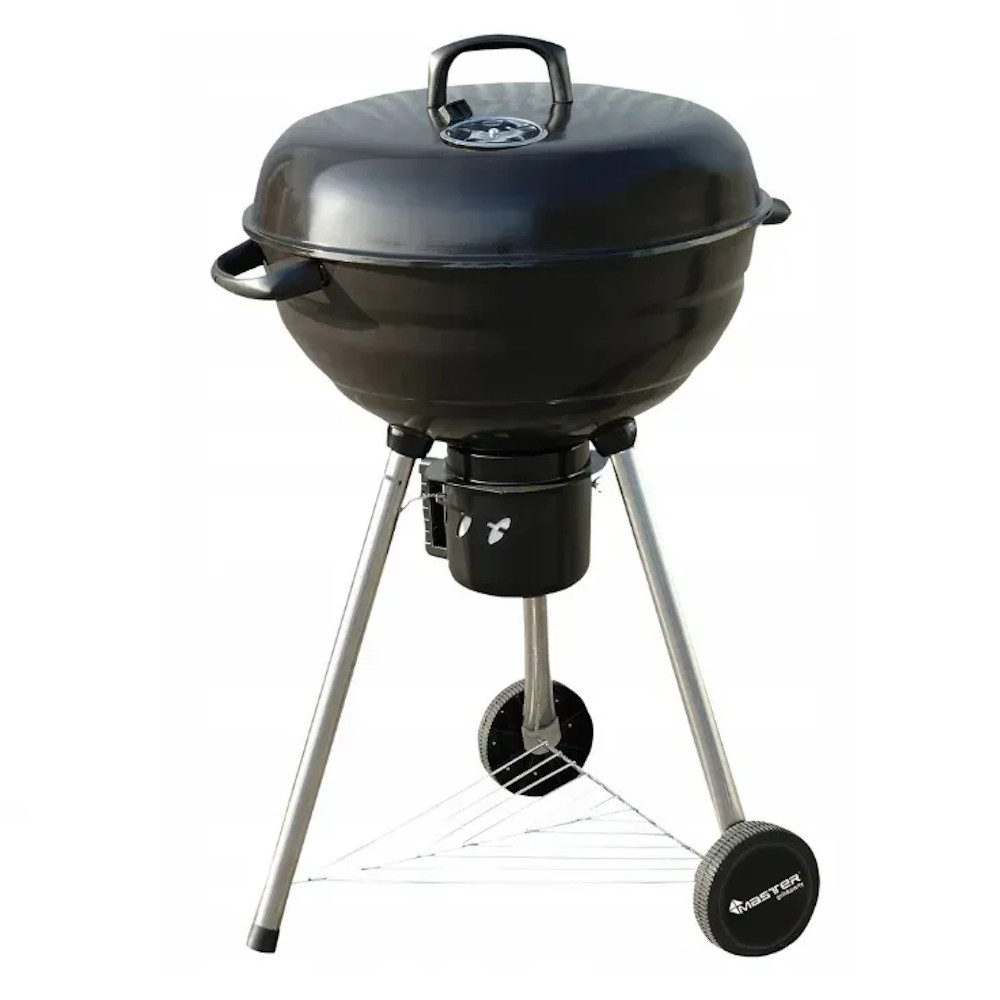 Барбекю на дървени въглища MasterGrill MG910, 46 см, Емайлирана стомана, Пепелник, 2 Колела, Черен/инокс