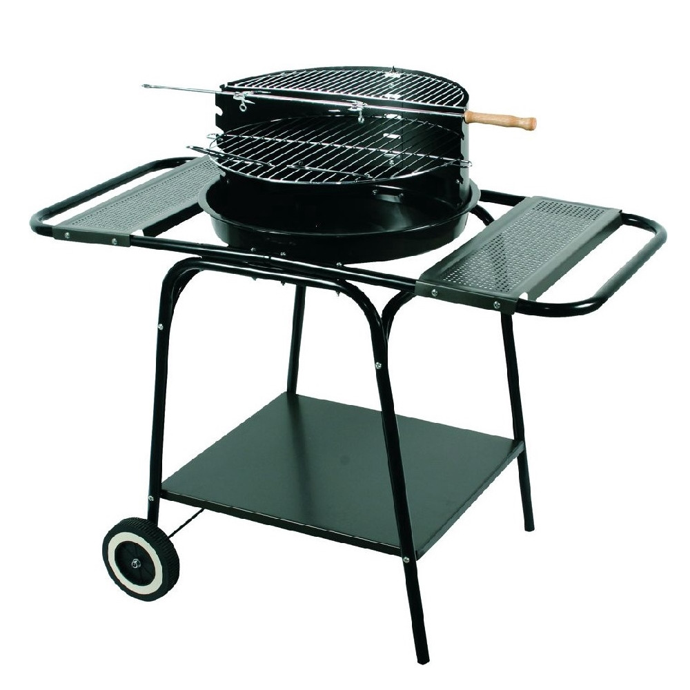 Gratar pe carbuni MasterGrill MG906, 46 cm, 3 rafturi, Grill frigarui, 2 rotite, Otel emailat, Negru