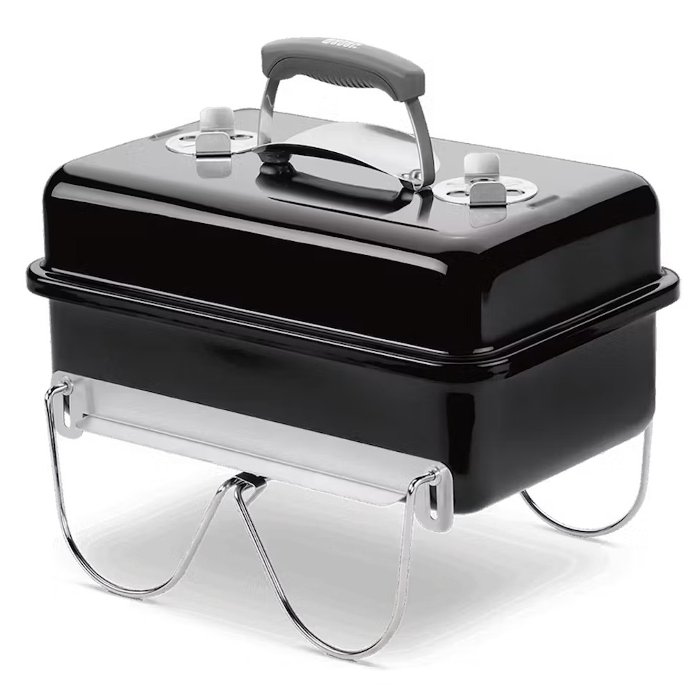 Gratar pe carbuni portabil Weber 1131004 Go Anywhere, 42x26 cm, 3 straturi nichelate, Picioare mobil