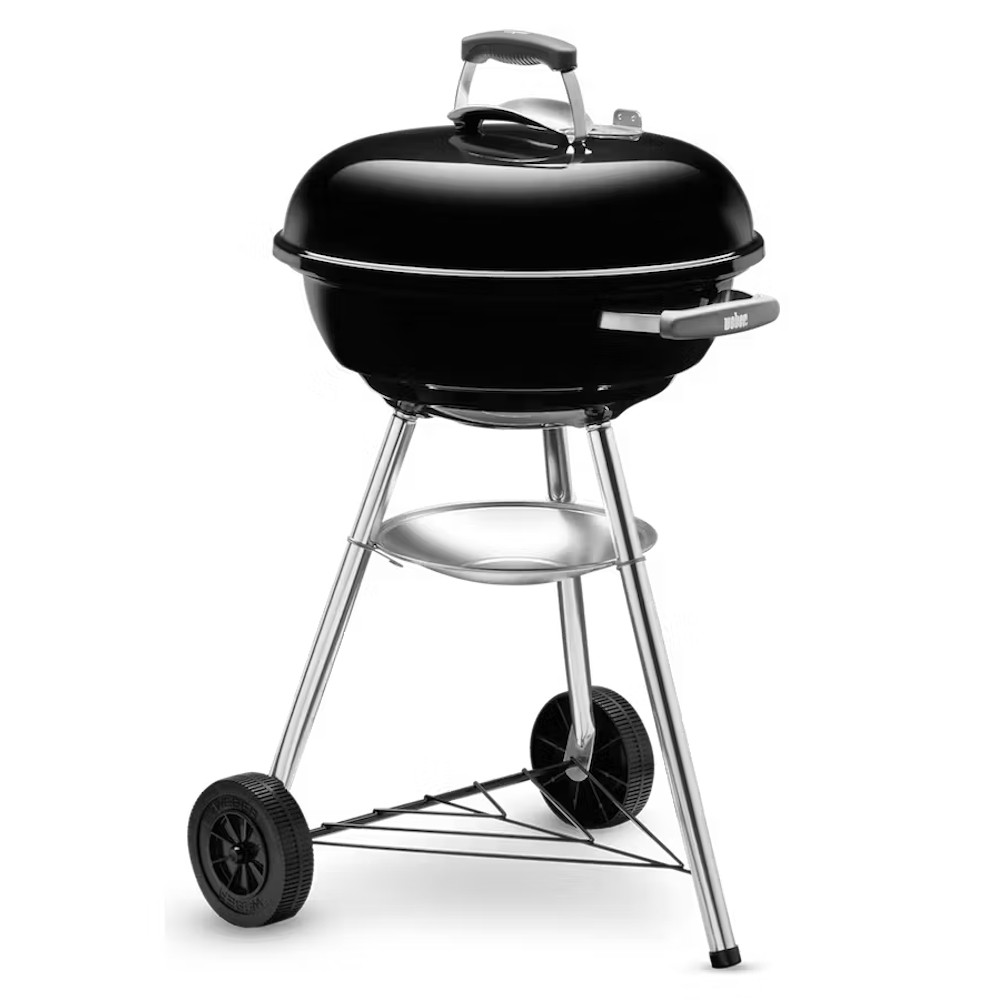 Gratar pe carbuni Weber Compact 1221004, 47 cm, Recipient cenusa, Reglare flux aer, 2 roti, 2 manere