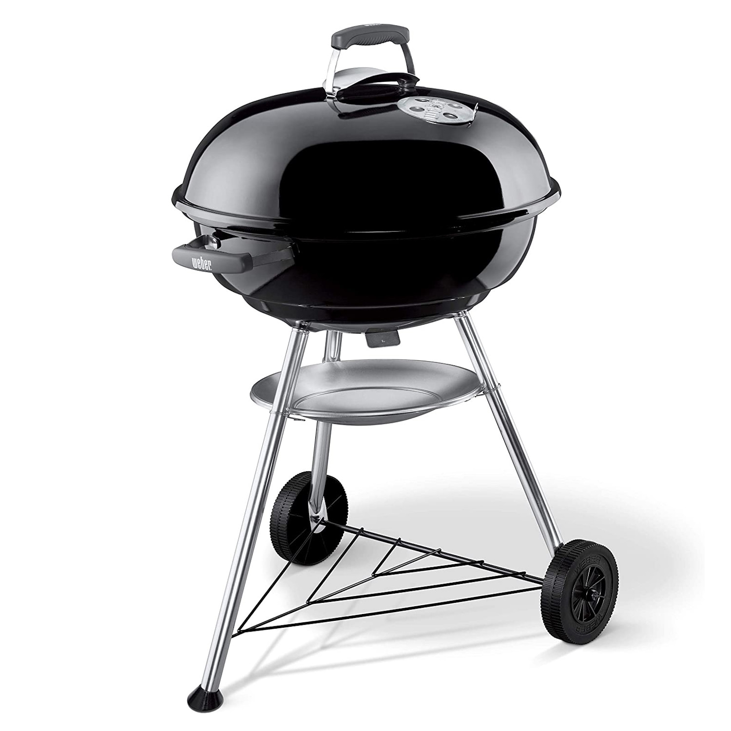 Gratar pe carbuni Weber Compact 1321004, 57 cm, Recipient cenusa, Reglare flux aer, 2 roti, 2 manere