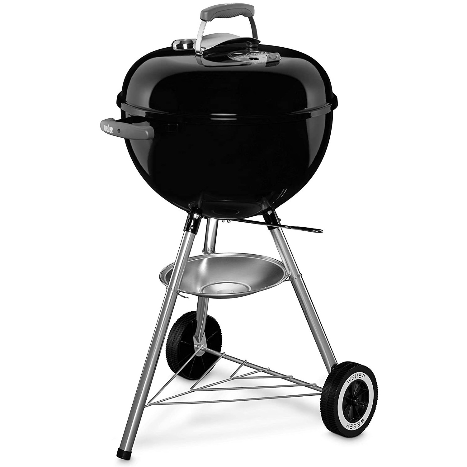 Барбекю на дървени въглища Weber Classic Kettle 1241304, 47 см, Емайлирана стомана, Регулатор за въздух, 2 колела, Термометър, Черен