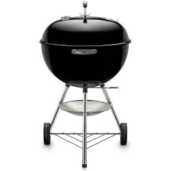 Gratar pe carbuni Weber Classic Kettle 1341504, 57 cm, Otel emailat, Reglare flux aer, 2 roti, 2 manere reci, Termometru, Negru