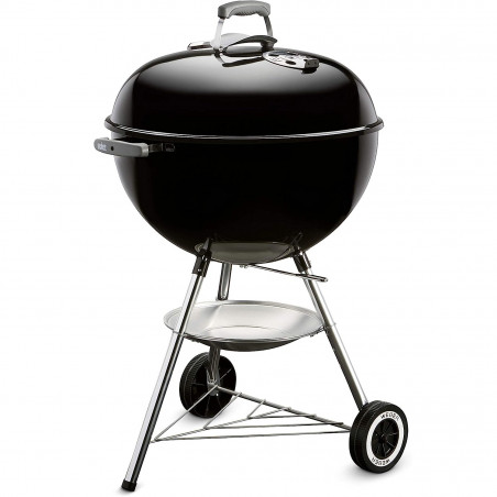 Gratar pe carbuni Weber Classic Kettle 1341504, 57 cm, Otel emailat, Reglare flux aer, 2 roti, 2 manere reci, Termometru, Negru