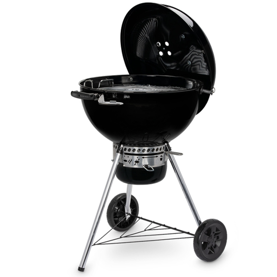 Барбекю на дървени въглища Weber Master Touch WB 14701004, 57 cm, Емайлирана стомана, Регулатор за въздух, 2 Гумени колела, Вграден термометър, Черен