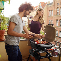 Електрическо барбекю Weber Q2400 WB 55020879, 2200 W, 55x39 cm, Капак и корпус от лят алуминий, Подвижна тава за мазнини, Тъмносив