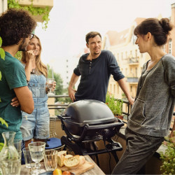 Gratar electric Weber Q2400 WB 55020879, 2200 W, 55x39 cm, Aluminiu turnat, Tava grasimi, Negru