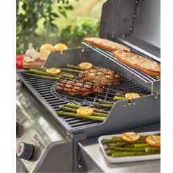 Gázgrill Weber Spirit II E-210 GBS WB 44010175, 7,77 kW, Emailezett öntöttvas rács, 52x44 cm, Elektromos gyújtás, Összecsukható oldalsó polc, 2 kerék, Ezüst színű.