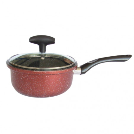 Rosberg R51321G18 Casserole with Lid, 18 cm, 1.8 L, Marble Finish, Induction Compatible, Burgundy Melange