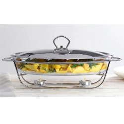 Bohmann BH 2008-30CG Hot Serving Bowl, 3 L, Heat-Resistant Glass, Lid, Stand, Stainless Steel