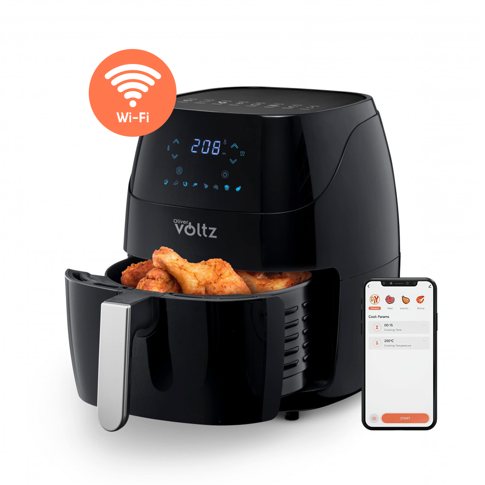 Friteuza cu aer cald AirFryer Oliver Voltz OV51980Q, 1500W, 5L, Wi-Fi, Timer, 80-200C, Negru