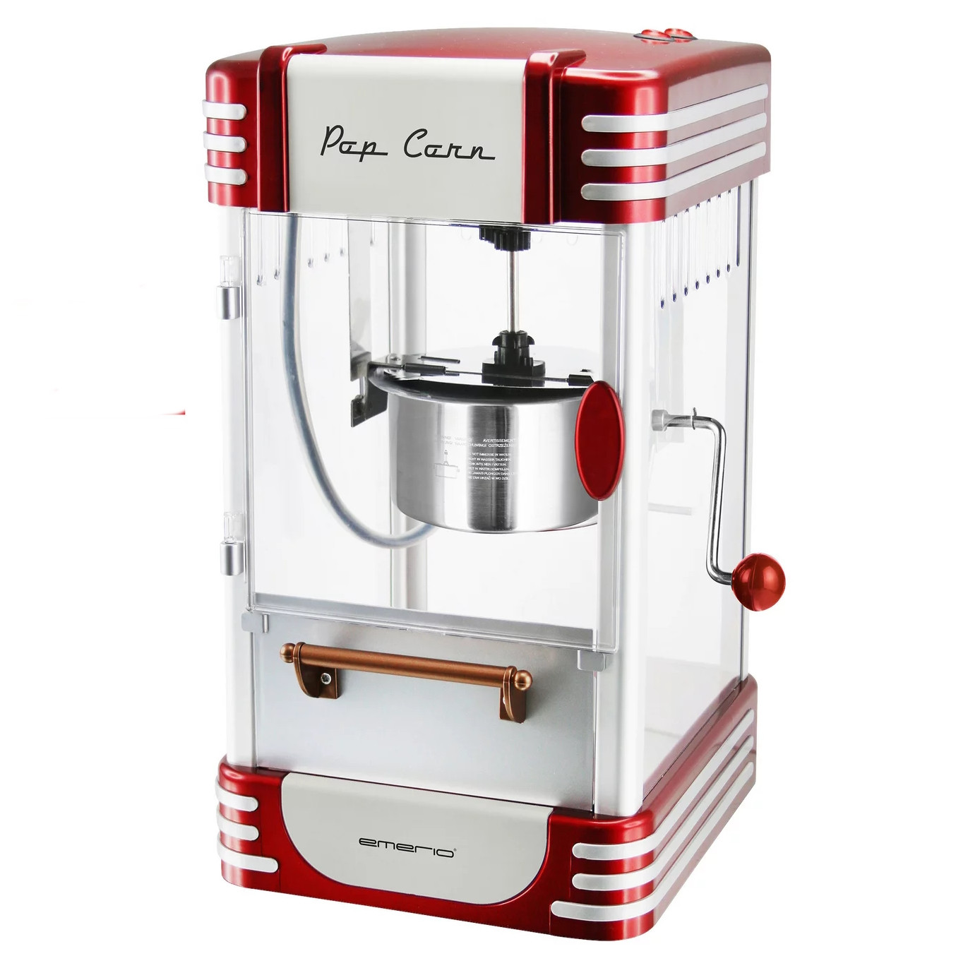 Aparat pentru popcorn Emerio POM-120650, 350W, Design retro, Silentioasa si practica, Alb/Rosu