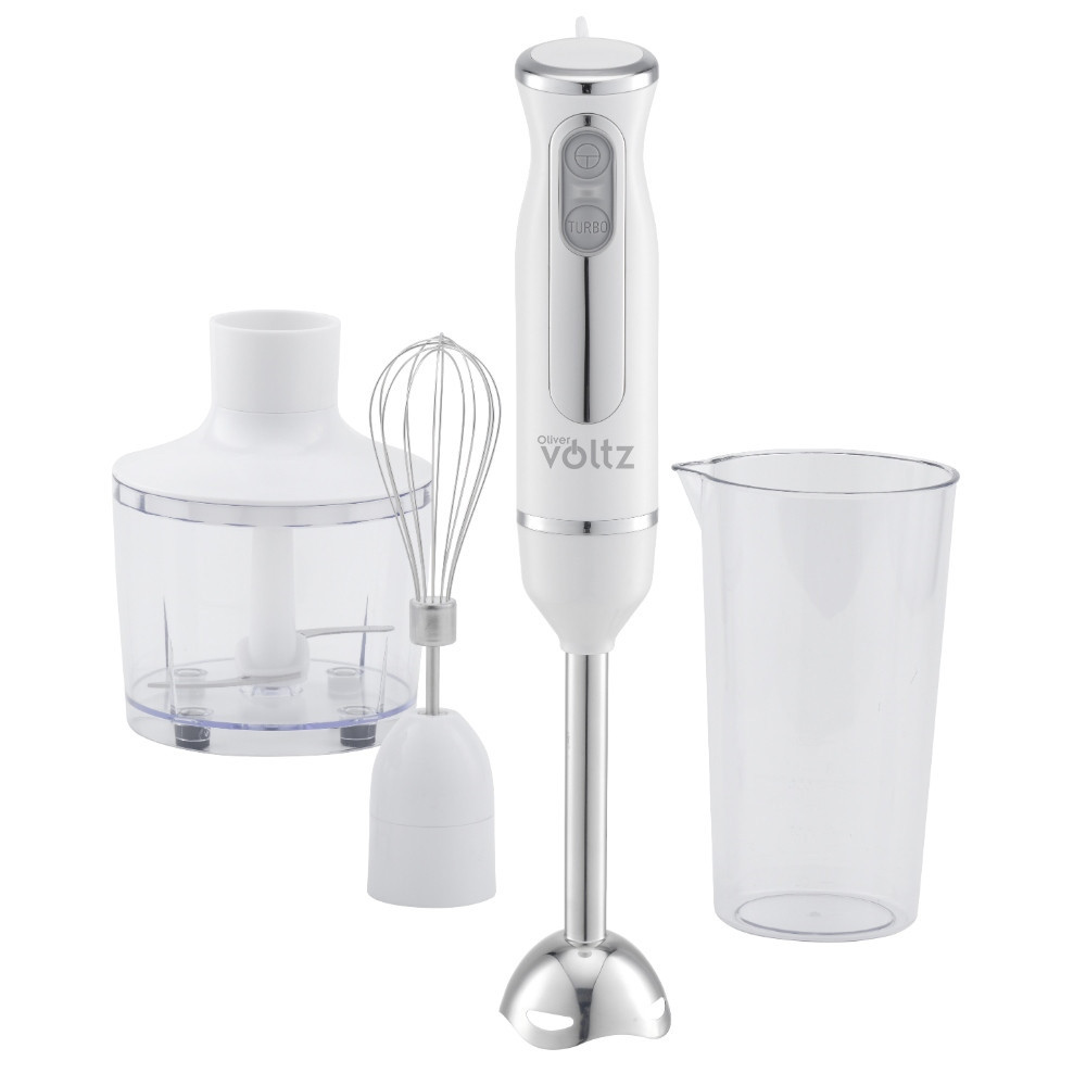 Set blender, tocator si mixer 3 in 1 Oliver Voltz OV51112KSC, 800W, Otel, 2 viteze, Turbo, Alb