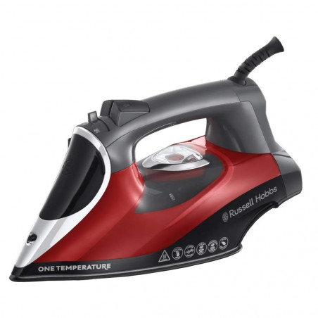 Russell Hobbs One Temperature Iron 25090-56, 2600 W, Kerámia lemez, Egy optimális hőmérséklet, Öntisztító, 0,35 l, Piros/fekete