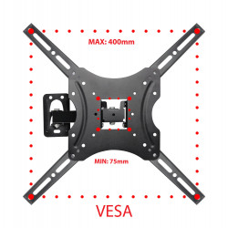 Стойка за телевизор Esperanza ERW015, За стена, От 26 до 70 inch, Макс 30 кг, Vesa 400x400, Черен