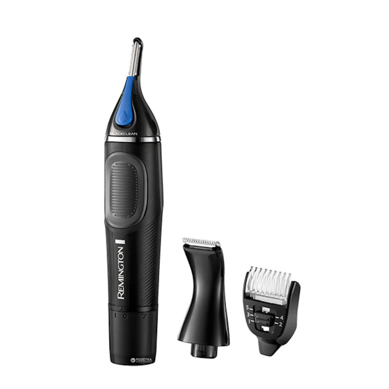 Trimmer μηχανή Remington NE3870 NANOSeries Lithium, Τρίμμερ αυτιού και μύτης, Δύο εναλλάξιμες κεφαλές, Στρογγυλεμένη κορυφή, Αδιάβροχο, Μαύρο/Μπλε