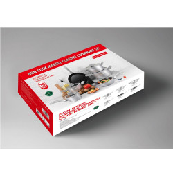 Royalty Line T010-Silver Cookware Set, 10 pieces, Marble Finish, Induction Compatible, Silver