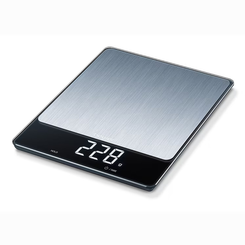 Beurer KS 34 Kitchen Scale, Up to 15 kg, Touchscreen, TARE, Stainless Steel, Gray/Black