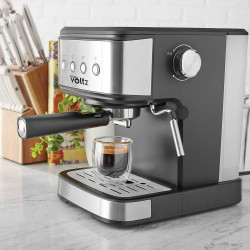 Oliver Voltz OV51171F Espresso Machine, 1.2 L, 20 bar, 1100 W, Crema Disc, Black/Stainless Steel