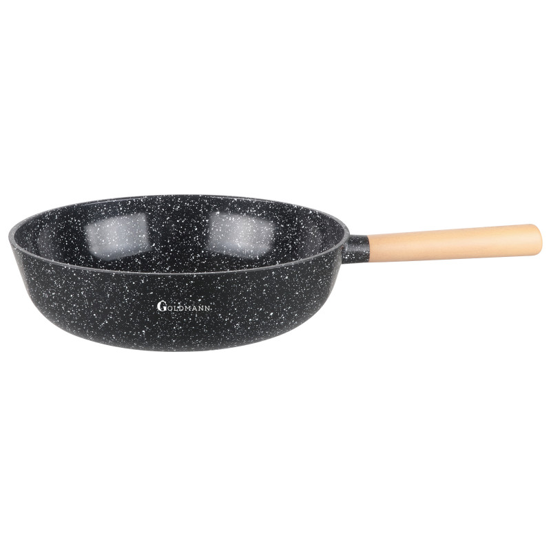 Tigaie wok Goldmann GM-0130, 30 cm, Acoperire marmura, Inductie, Negru