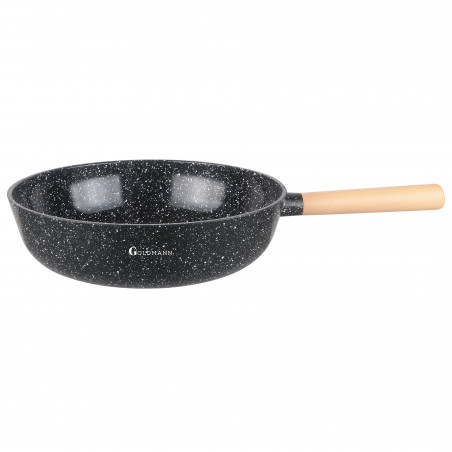 Tigaie wok Goldmann GM-0130, 30 cm, Acoperire marmura, Inductie, Negru