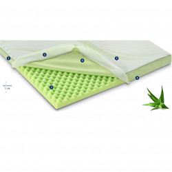 Τοπ στρώμα Dormeo Nature Aloe Vera II D110081455, 5cm, 140x190cm, 3D αφρός Orthocell, CleanEffect, Σύστημα AirX, Αντιολισθητικό, Λευκό/πράσινο