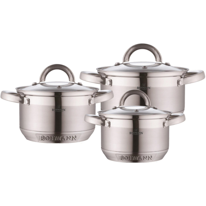 Set oale Bohmann BH-0715, 6 piese, Cu capac, Inductie, Inox