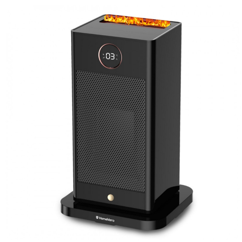 Incalzitor cu umidificator HomeVero HV-SFH1500, 1500 W, Umidificare, 3D flacara, Telecomanda, Timer, Oscilatie, 15-45°C, Negru