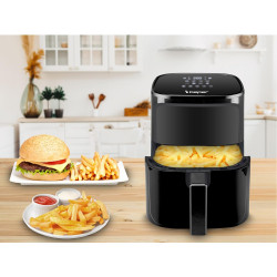 Beper P101FRI051 Hot Air Fryer, 1400 W, 5 L, 8 Programs, 80–200°C, Timer, Black