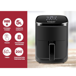 Beper P101FRI051 Hot Air Fryer, 1400 W, 5 L, 8 Programs, 80–200°C, Timer, Black