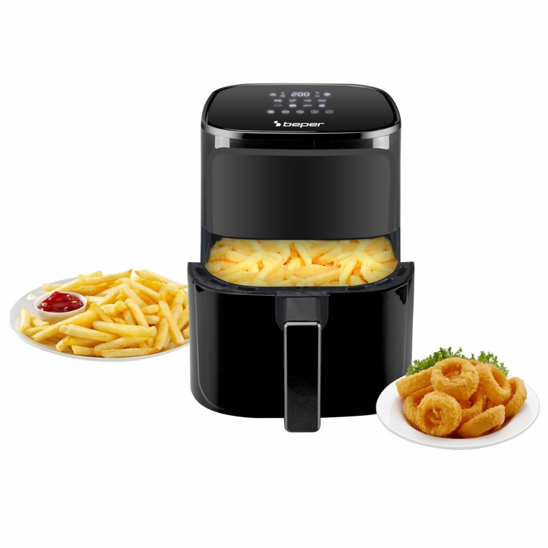 Φριτέζα με ζεστό αέρα Air Fryer Beper P101FRI051, 1400 W, 5 l, 8 προγράμματα, 80-200 °C, χρονοδιακόπτης, μαύρο