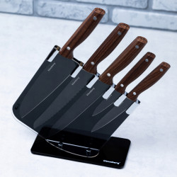 Klausberg KB 7616 Knife Set with Stand, 6-piece, Stainless Steel, Brown/Gray