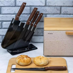 Klausberg KB 7616 Knife Set with Stand, 6-piece, Stainless Steel, Brown/Gray