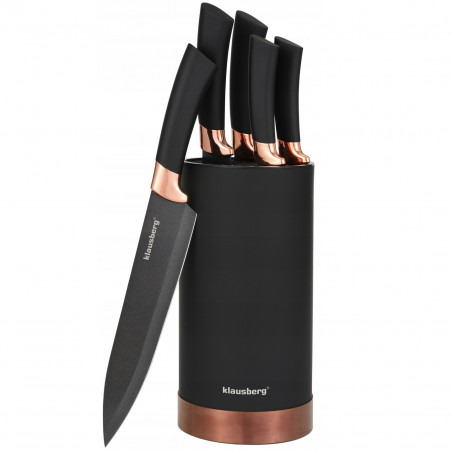 Klausberg KB 7614 Knife Set with Stand, 6 pieces, Ergonomic handles, Stainless steel, Black