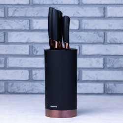 Klausberg KB 7614 Knife Set with Stand, 6 pieces, Ergonomic handles, Stainless steel, Black