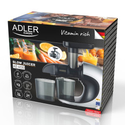 Storcator de fructe Slow juicer Adler AD 4130, 150W, 605ML, 90-105 rpm, Rotatie inversa, Negru/Gri