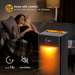 HomeVero HV-SFH1500 2-in-1 Heater and Humidifier, 1500 W, 3D Flame, Remote Control, Timer, Oscillation, 15–45°C, Black