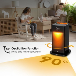 HomeVero HV-SFH1500 2-in-1 Heater and Humidifier, 1500 W, 3D Flame, Remote Control, Timer, Oscillation, 15–45°C, Black