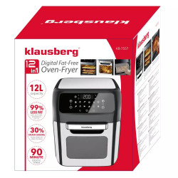 Friteuza cuptor cu aer cald Klausberg KB 7557, 1800W, 12 L, Cos rotativ, 12 programe, Timer, Inox/Negru